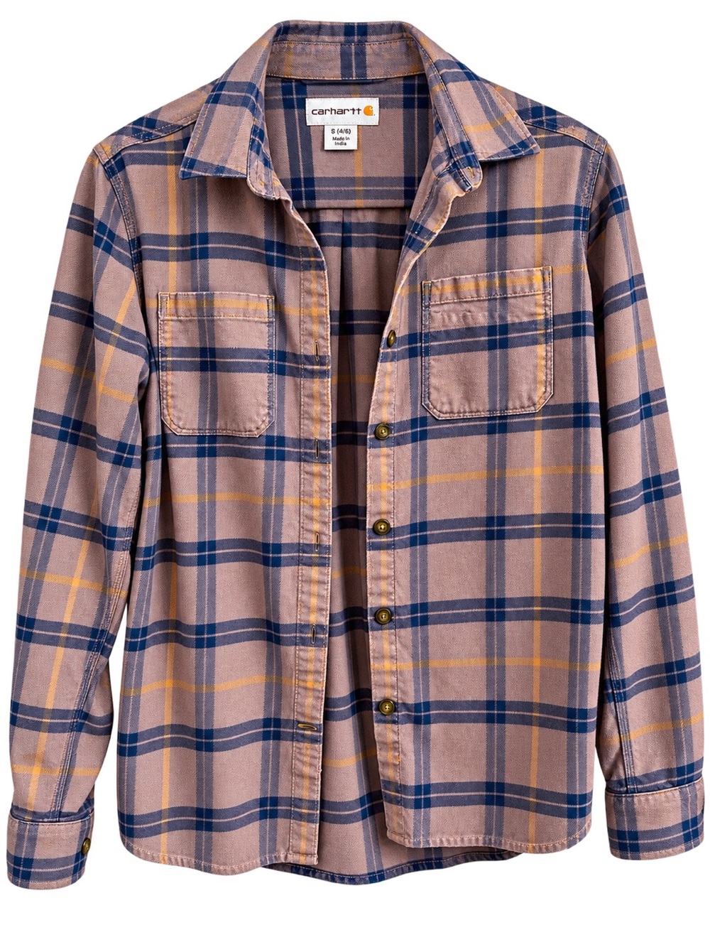 Carhartt Mauve Plaid Button-Down Shirt with Navy & Gold Stripes